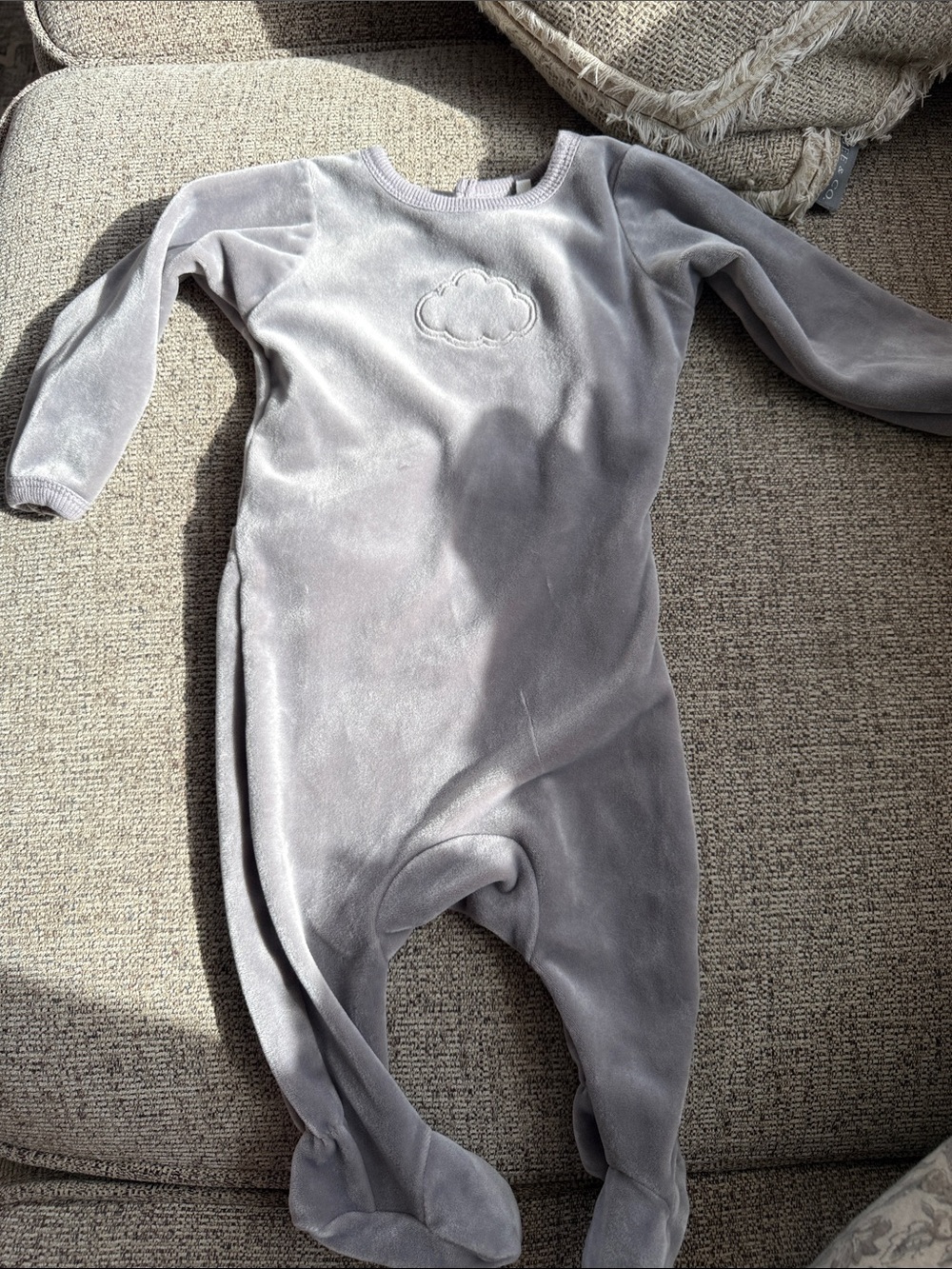 Poof Brand Grey Velvet Plush Cloud Baby One-Piece